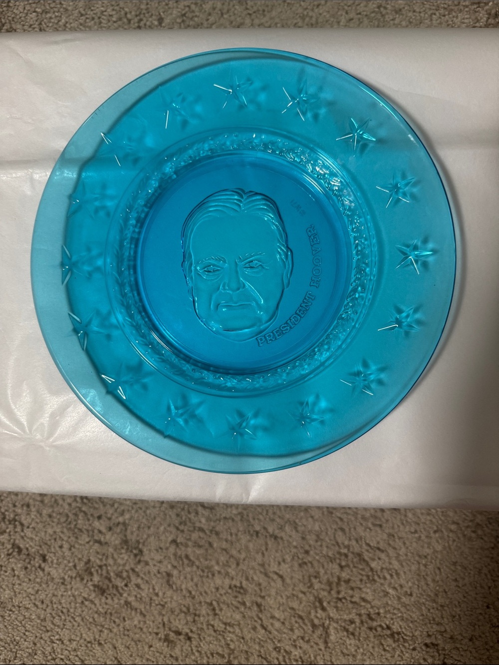 Vintage Turquoise Blue Decorative President Hoover Commemorative Plate